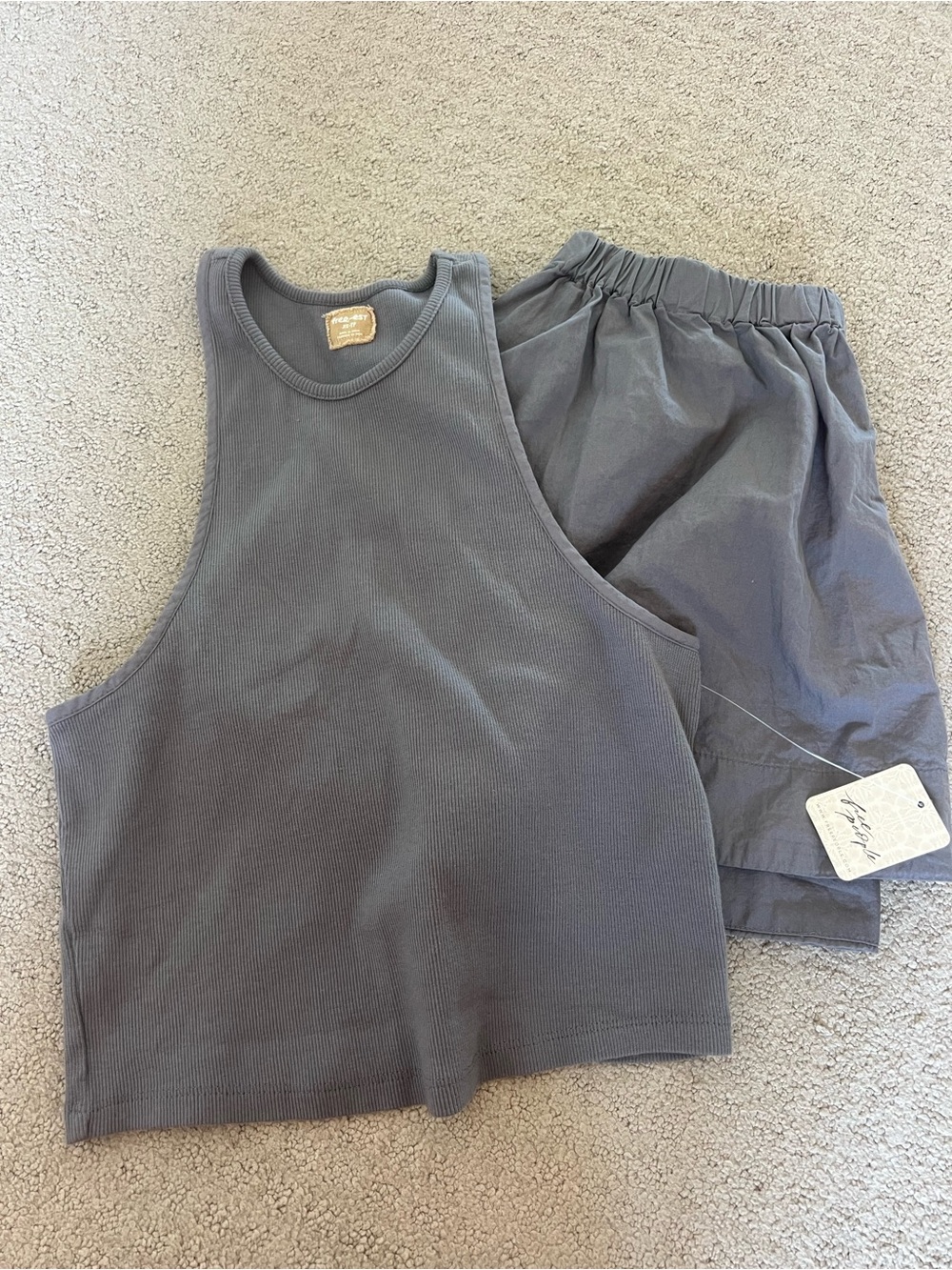 Free People Free- est Gray Ribbed High-Neck Tank and skirt